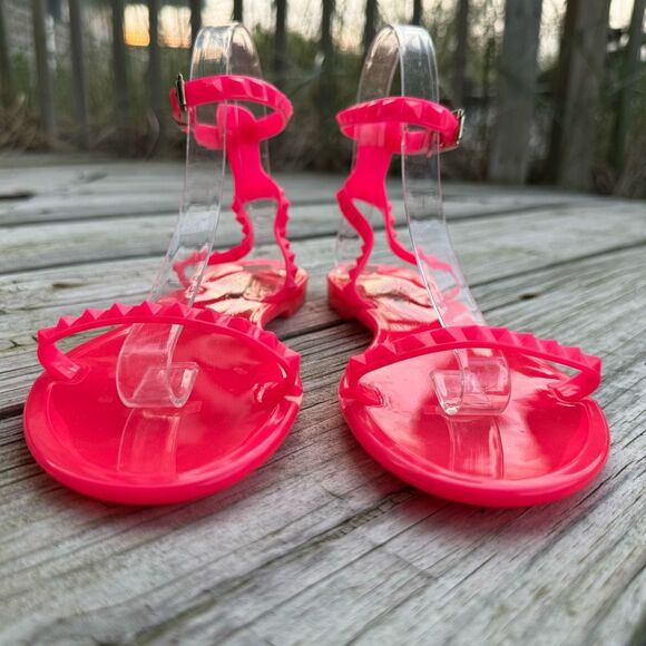 Valentino Garavani Rockstud PVC Jelly Sandals Flats Jellies Hot Neon Pink 38 / 8 - Picture 6 of 13